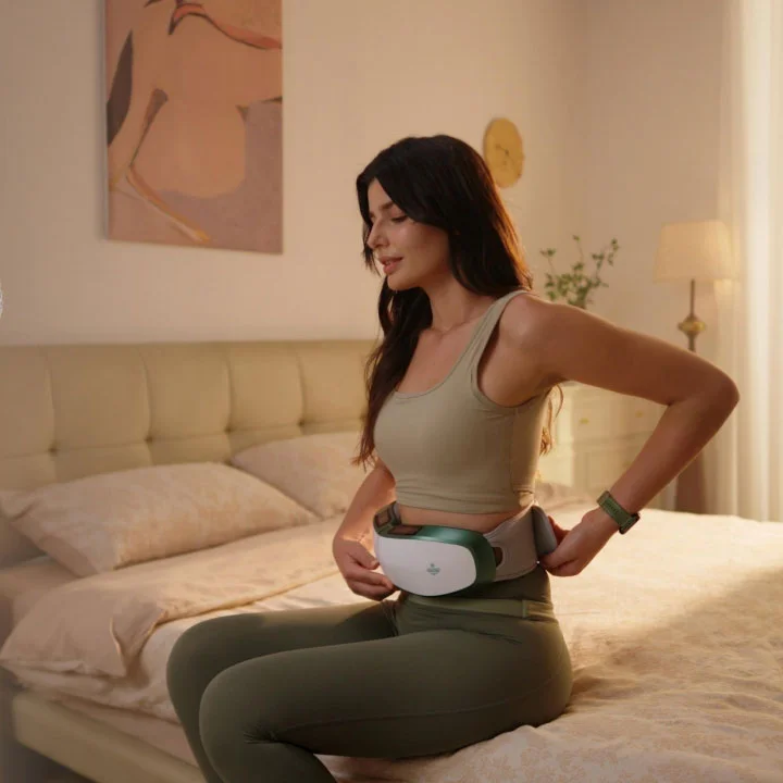 OlyLife Shaken Massager worn around the midsection – comfortable, wearable design for home use