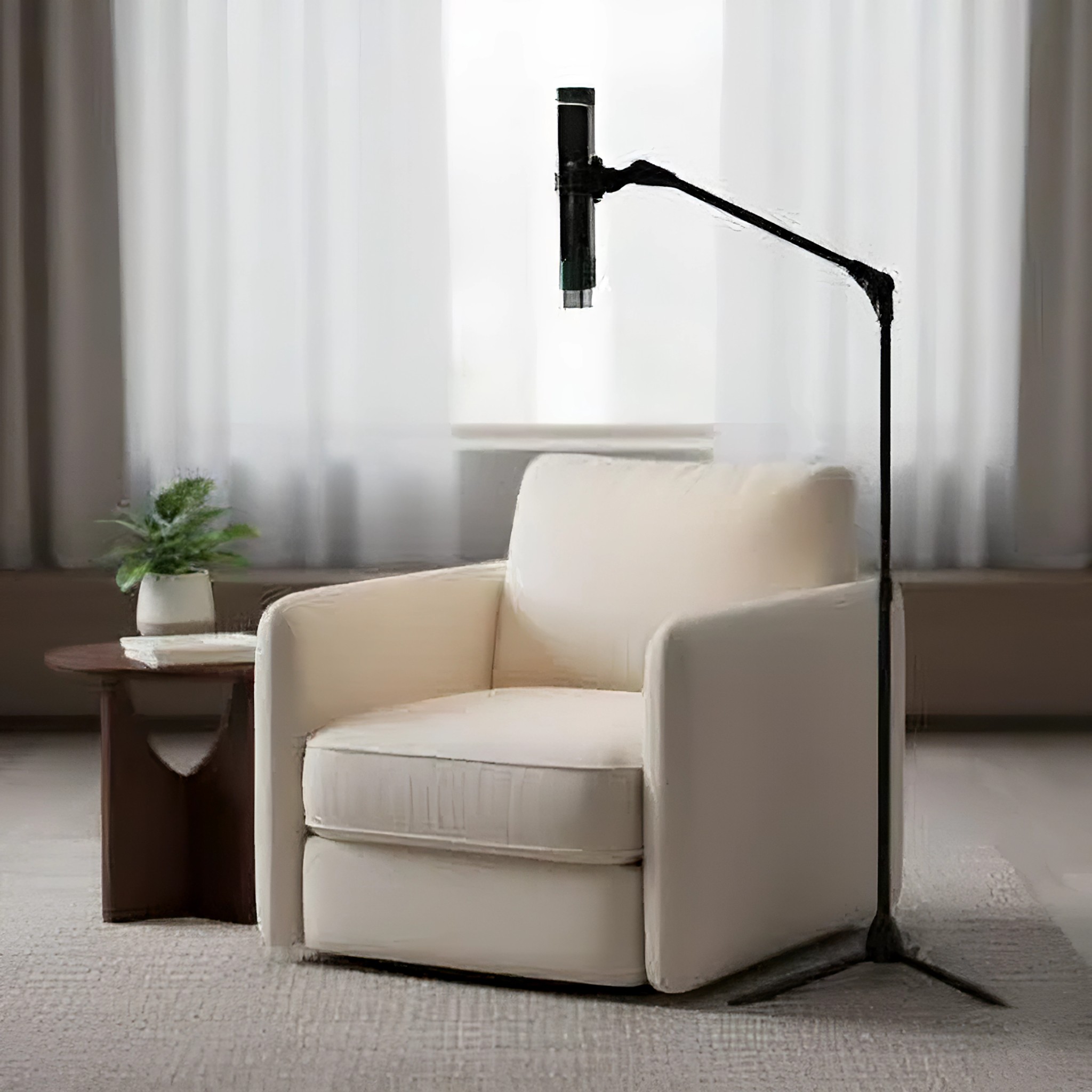 Olylife Vitality Wand in a living room – hands-free use at home